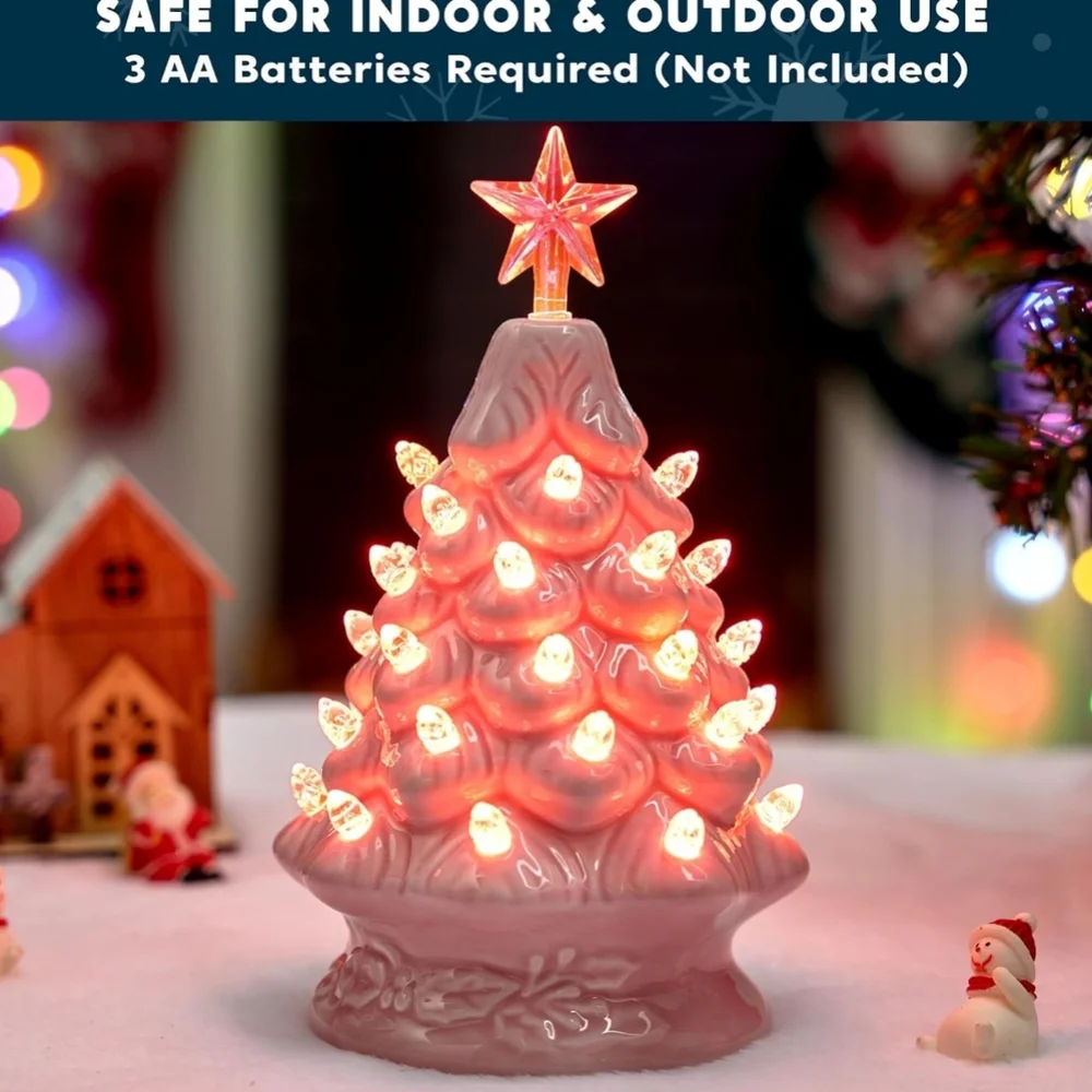 Kohl's Pink Ceramic Holiday Tree with Star Topper